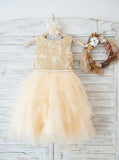 Ruffled Birthday Party Dresses,Tea Length Flower Girl Dress,FD00124