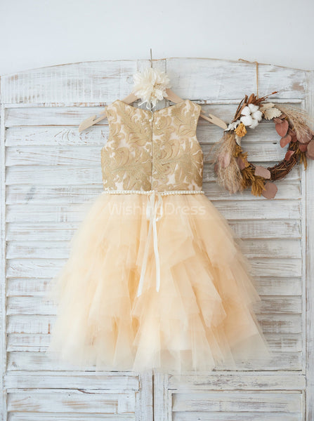 Ruffled Birthday Party Dresses,Tea Length Flower Girl Dress,FD00124