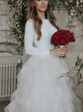 Ruffled Princess Wedding Gowns,Bridal Gown with Sleeves,WD00352