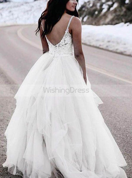 Ruffled Wedding Dresses,Tulle Wedding Gown,Straps Bridal Gown,Ball Gown Wedding Dress,WD00194