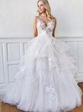 Ruffled Wedding Gown,Open Back Bridal Gown,WD00502