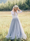 Rustic Wedding Dresses with Sleeves,Dusty Blue Wedding Dress Outdoor,WD00333