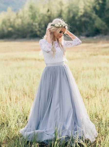 Rustic Wedding Dresses with Sleeves Dusty Blue Wedding Dress Outdoor W Wishingdress