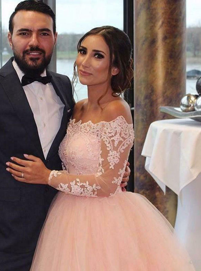 women's light pink off the shoulder dress for a wedding Blush Wedding Dresses,Off the Shoulder Wedding Dress,Wedding Dress wit
