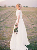 Chiffon Wedding Dresses with Short Sleeves,Garden Bridal Dress with Sweep Train,WD00323