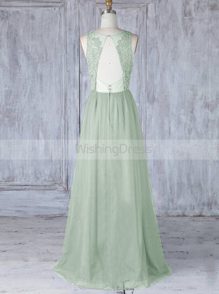 Sage Bridesmaid Dress,Tulle Long Bridesmaid Dress,Aline Backless Bridesmaid Dress,BD00053