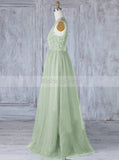 Sage Bridesmaid Dress,Tulle Long Bridesmaid Dress,Aline Backless Bridesmaid Dress,BD00053