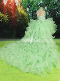 Sage Ruffled Little Princess Dresses,Halter High Low Girls Special Occasion Dress,GPD0027
