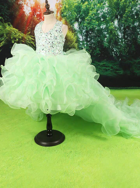 Sage Ruffled Little Princess Dresses,Halter High Low Girls Special Occasion Dress,GPD0027
