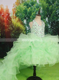 Sage Ruffled Little Princess Dresses,Halter High Low Girls Special Occasion Dress,GPD0027
