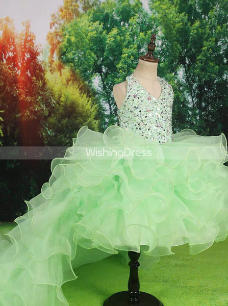 Sage Ruffled Little Princess Dresses,Halter High Low Girls Special Occasion Dress,GPD0027