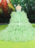 Sage Ruffled Little Princess Dresses,Halter High Low Girls Special Occasion Dress,GPD0027