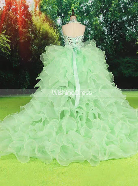 Sage Ruffled Little Princess Dresses,Halter High Low Girls Special Occasion Dress,GPD0027