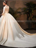 Satin Ball Gown Wedding Dress with Sleeves,Classic Bridal Gown,WD00371