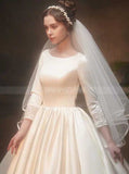 Satin Ball Gown Wedding Dress with Sleeves,Classic Bridal Gown,WD00371