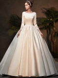 Satin Ball Gown Wedding Dress with Sleeves,Classic Bridal Gown,WD00371