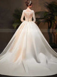 Satin Ball Gown Wedding Dress with Sleeves,Classic Bridal Gown,WD00371
