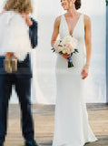 Satin Mermaid Wedding Dresses,Ivory Wedding Dress with Illusion Back,WD00334