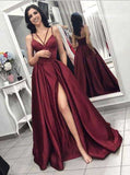 Satin Prom Dress with Spaghetti Straps,Prom Dress with Slit,PD00391