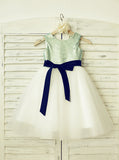 Sequined Flower Girl Dress,Knee Length Flower Girl Dress,Flower Girl Dress with Sash,FD00089