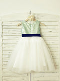 Sequined Flower Girl Dress,Knee Length Flower Girl Dress,Flower Girl Dress with Sash,FD00089