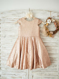 Sequined Flower Girl Dress with Cap Sleeves,Adorable Girl Party Dress,FD00122