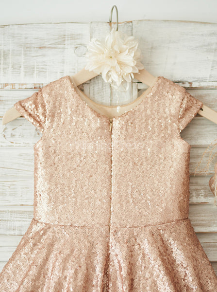 Sequined Flower Girl Dress with Cap Sleeves,Adorable Girl Party Dress,FD00122