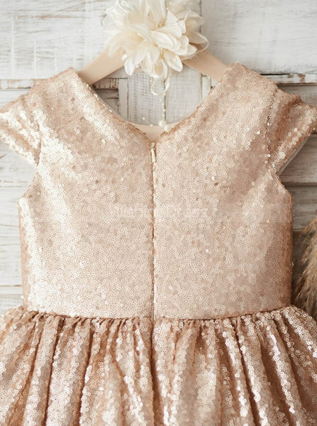 Sequined Flower Girl Dresses,Girl Party Dress with Sleeves,FD00066