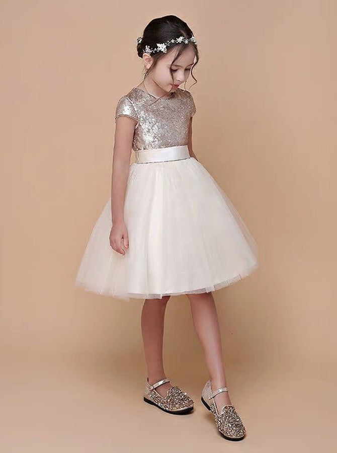 Sequined Girls Party Dresses,Pink Birthday Dress,Junior Dress with Sle