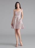 Sequined Homecoming Dress with Pockets,Open Back Cocktail Dress,HC00197