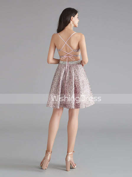 Sequined Homecoming Dress with Pockets,Open Back Cocktail Dress,HC00197