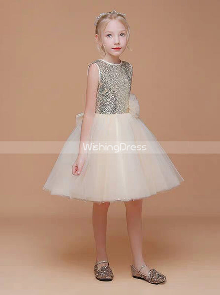Sequined Junior Bridesmaid Dress,Tulle Short Girls Special Occasion Dress,JB00049