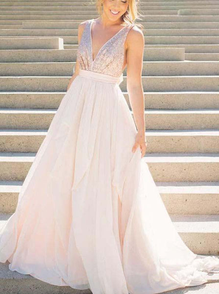 Sequined Prom Dress,Chiffon Graduation Dress,Princess Prom Dress,Long Prom Dress PD00195