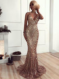 Sequined Prom Dresses,Mermaid Open Back Evening Dress,PD00430