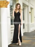 Sequined Sheath Prom Dresses,Long Evening Dress with Slit,PD00468