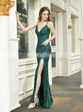 Sequined Sheath Prom Dresses,Long Evening Dress with Slit,PD00468