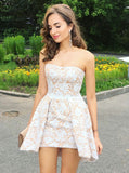 Sexy Homecoming Dresses,Lace Cocktail Dress,Strapless Cocktail Dress,Short Cocktail Dress,CD00041