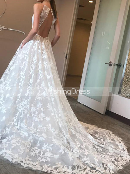 White Wedding Dresses,Boho Wedding Dress,Lace Wedding Dress,Long Bridal Dress,WD00190