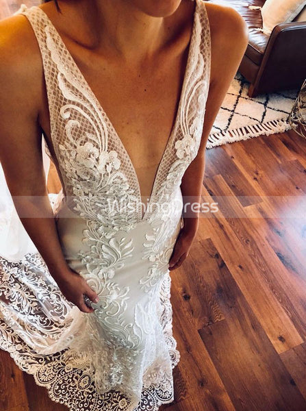 Sheath Boho Wedding Dress, Sexy Lace Wedding Dress with Shoulder Capes,WD00633