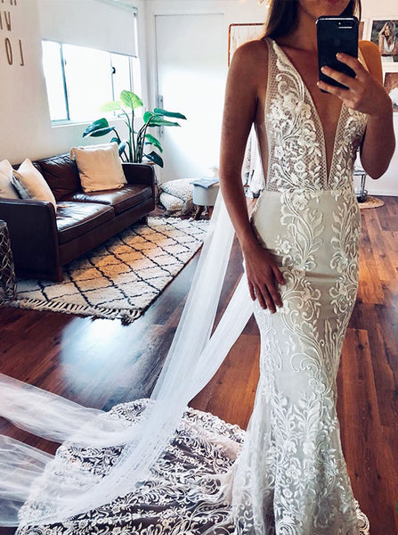 Sheath Boho Wedding Dress, Sexy Lace Wedding Dress with Shoulder Capes,WD00633