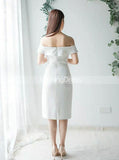 Sheath Off the Shoulder Wedding Dress,Knee Length Reception Dress,WD00436