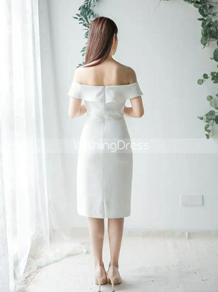 Sheath Off the Shoulder Wedding Dress,Knee Length Reception Dress,WD00436