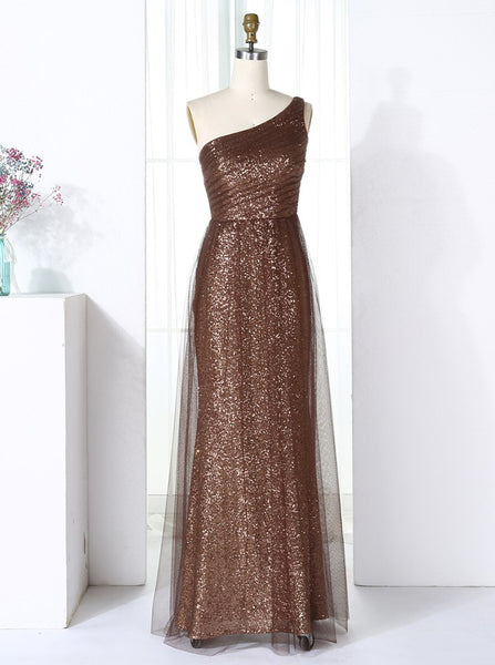 Sheath One Shoulder Bridesmaid Dresses,Sequined Bridesmaid Dress,Long Bridesmaid Dress,BD00270