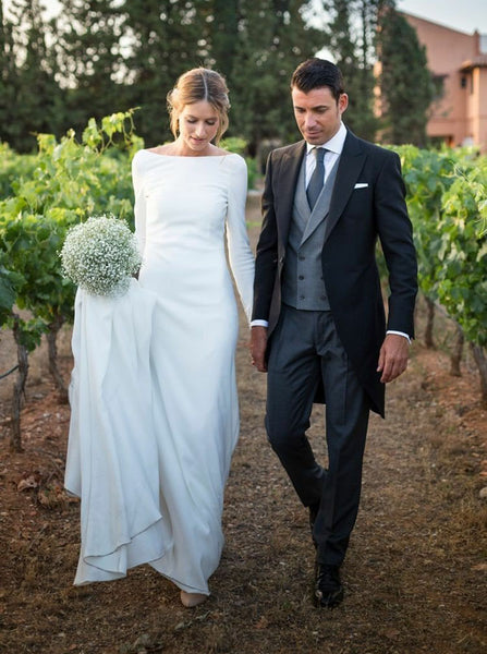 Sheath Simple Bridal Gown,Open Back Wedding Dress with Sleeves,WD00342