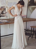 Sheath Wedding Dress with Cap Sleeves,Boho Long Wedding Dress,WD00428