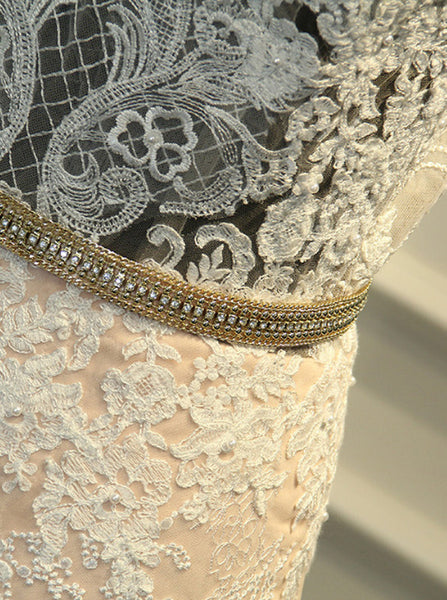 Sheath Wedding Dress with Detachable Skirt,Stunning Wedding Dress Illusion,WD00390