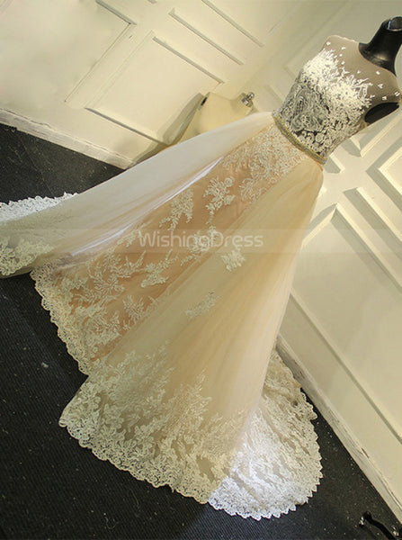 Sheath Wedding Dress with Detachable Skirt,Stunning Wedding Dress Illusion,WD00390