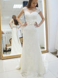 Sheath Wedding Dresses,Lace Wedding Dress with Sash,Ivory Bridal Dress,WD00238
