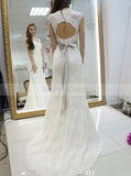 Sheath Wedding Dresses,Lace Wedding Dress with Sash,Ivory Bridal Dress,WD00238