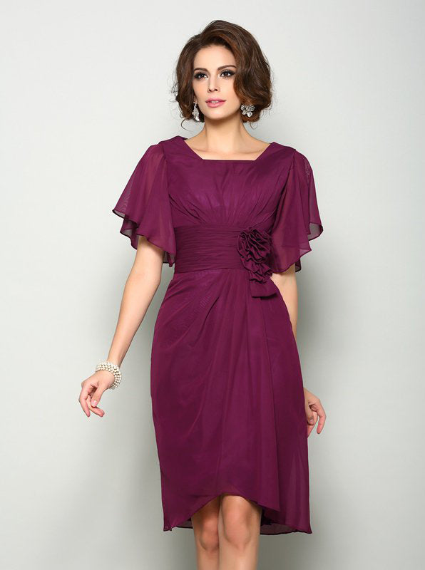 Short Mother Dresses,Chiffon Mother of the Bride Dress with Short Slee